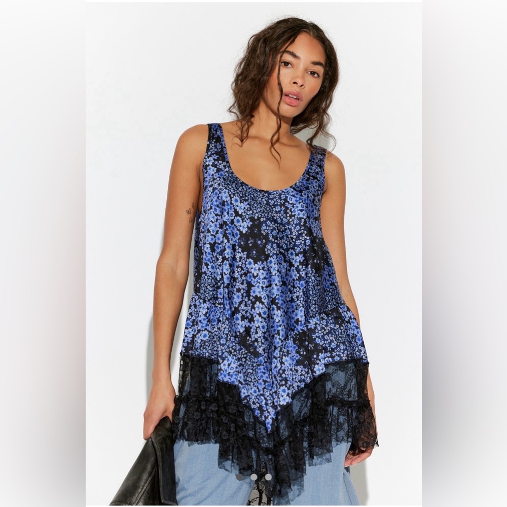 Free People Blue and Black Lace Tank Top NWT